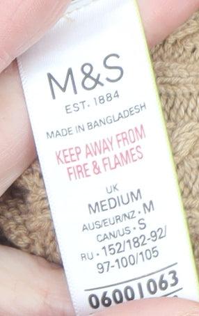 Marks and Spencer Women Beige Roll Neck Cable-Knit Jumper Size M