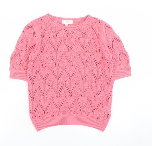Marks and Spencer Per Una Women Pink Cotton Knit Short Sleeve Jumper S