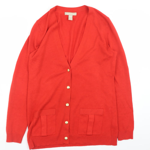Banana Republic Women's Red Wool Blend V-Neck Cardigan M