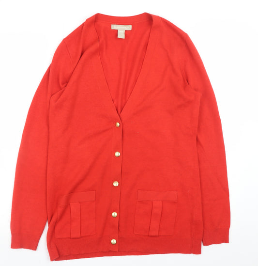 Banana Republic Women's Red Wool Blend V-Neck Cardigan M