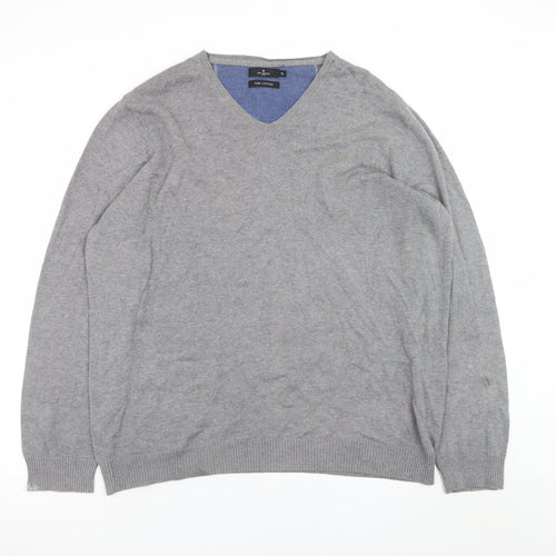 Jeff Banks Men's Grey XL V-Neck Cotton Pullover Jumper