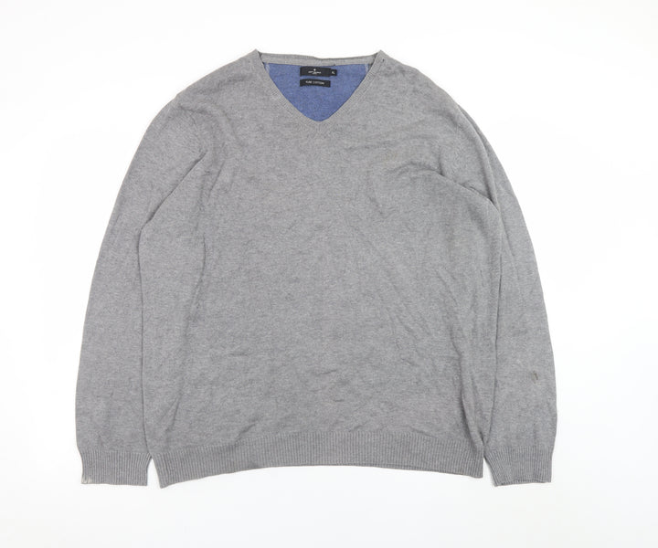 Jeff Banks Men's Grey XL V-Neck Cotton Pullover Jumper