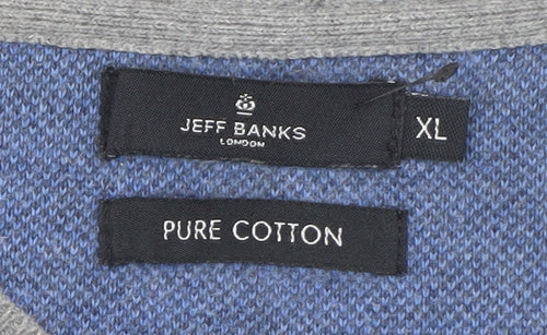 Jeff Banks Men's Grey XL V-Neck Cotton Pullover Jumper