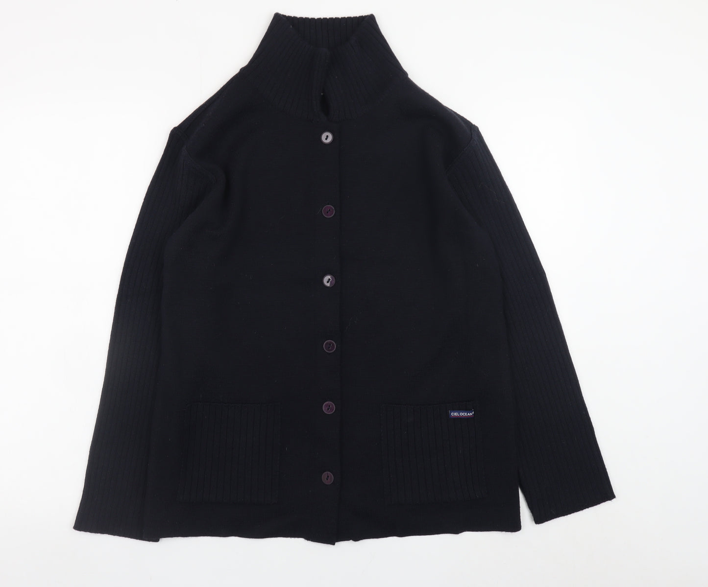 Ciel Ocean Women Black XL Merino Wool Blend Button Cardigan