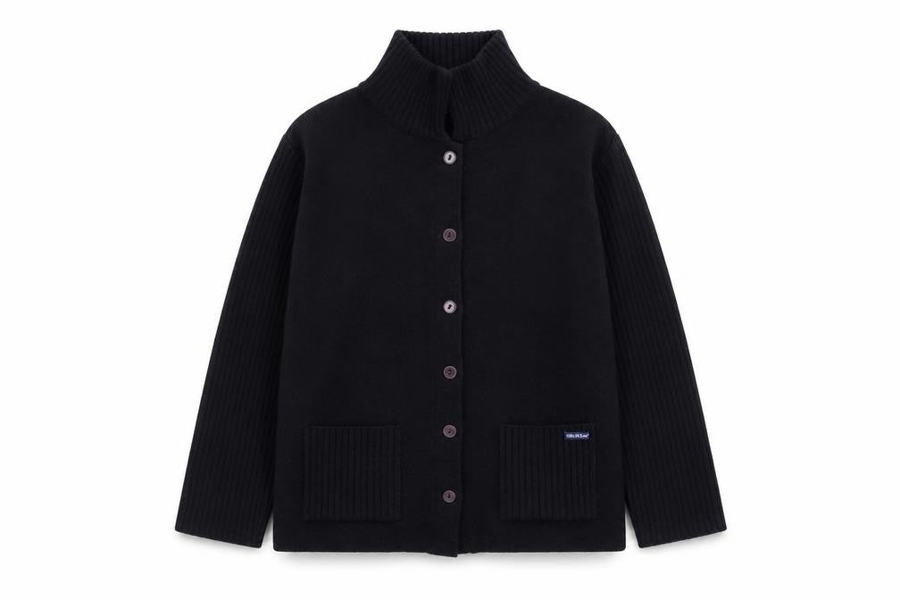 Front view of Ciel Ocean Women Black XL Merino Wool Blend Button Cardigan