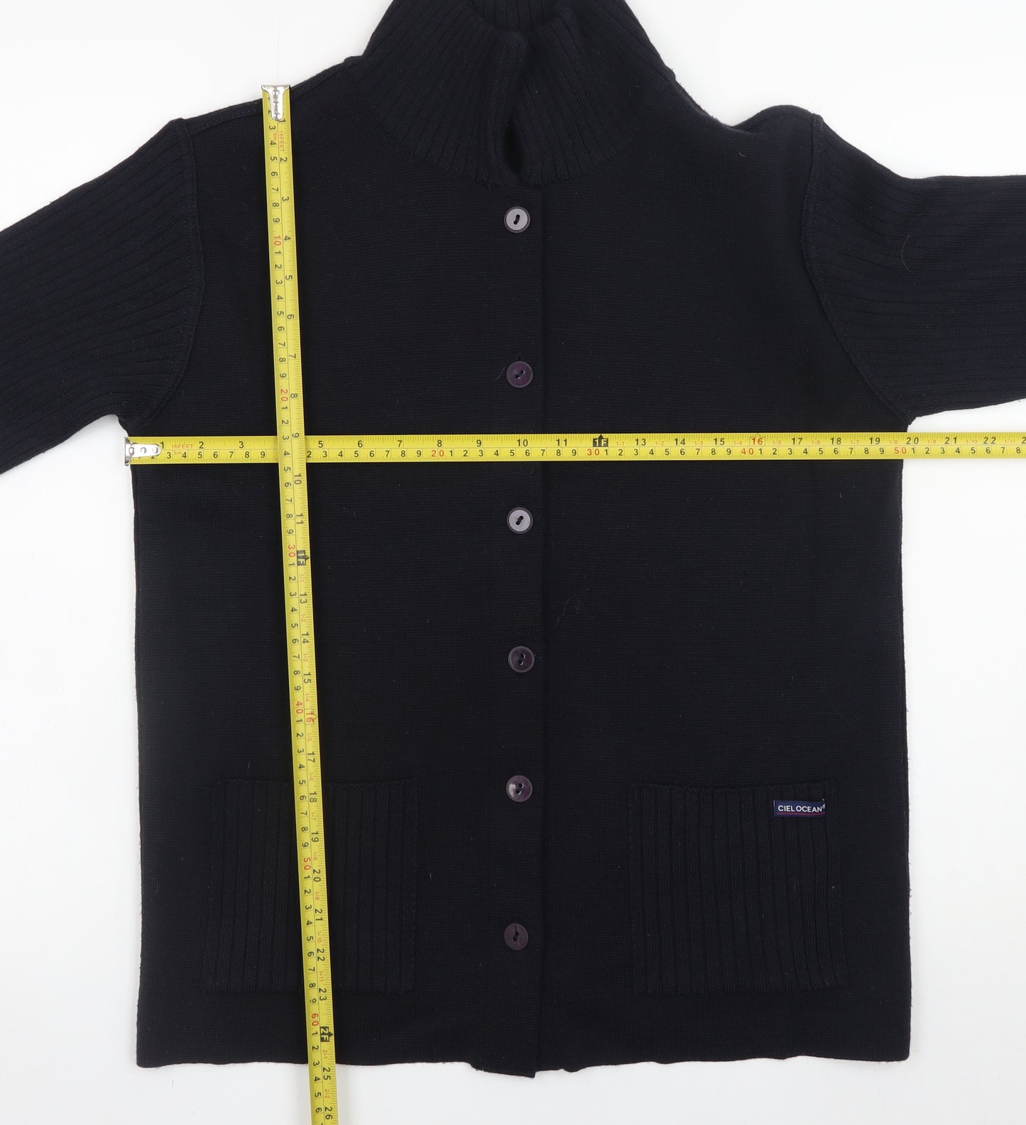 Ciel Ocean Women Black XL Merino Wool Blend Button Cardigan