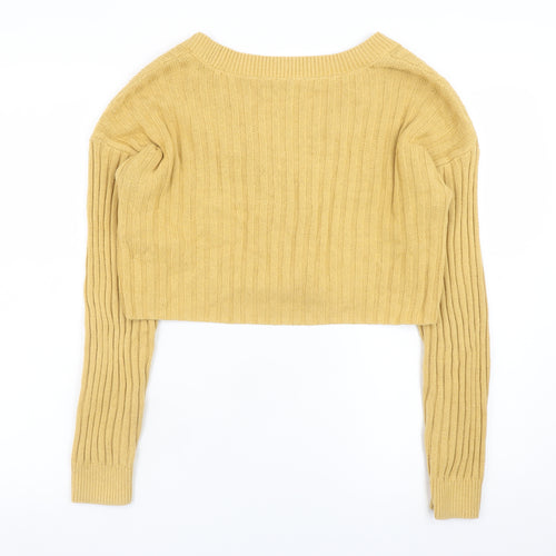 Hollister Women Yellow V-Neck Ribbed Knit Cardigan Jumper Size S