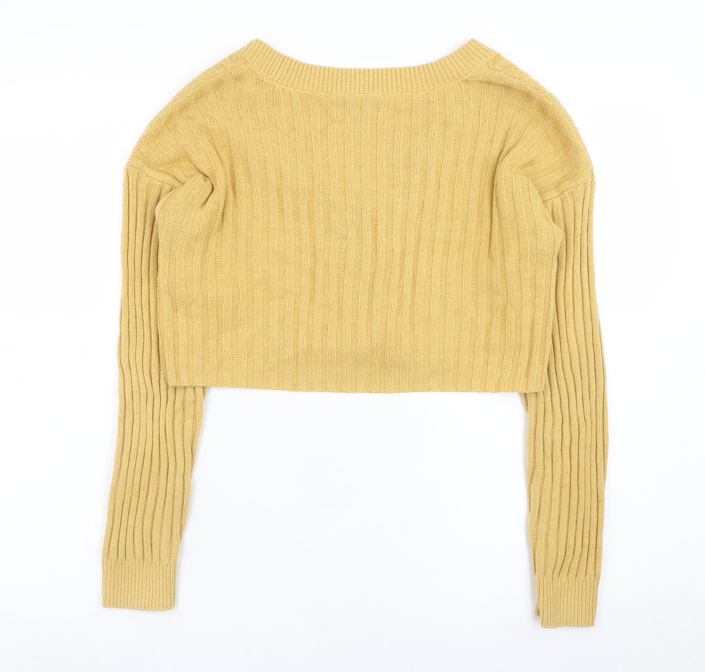 Hollister Women Yellow V-Neck Ribbed Knit Cardigan Jumper Size S
