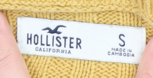 Hollister Women Yellow V-Neck Ribbed Knit Cardigan Jumper Size S