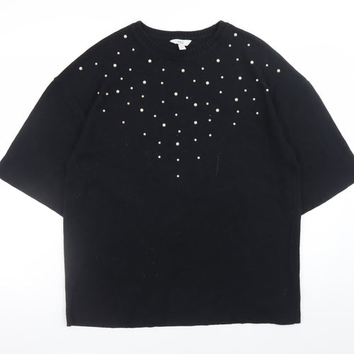 Marks and Spencer Women Black Pearl Beaded Short Sleeve Jumper Size 14