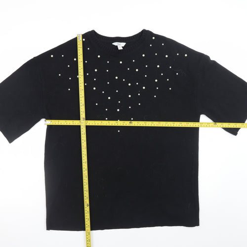 Marks and Spencer Women Black Pearl Beaded Short Sleeve Jumper Size 14