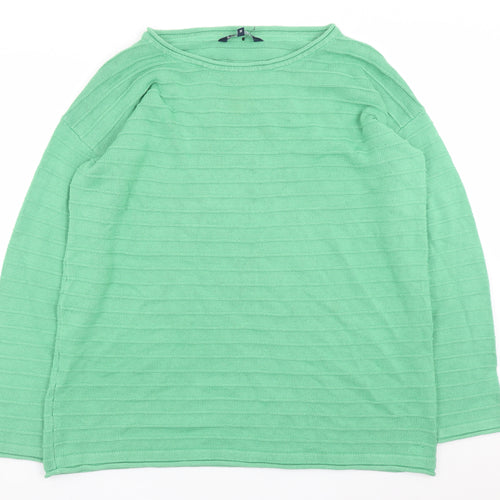 Crew Clothing Women Green Cotton Acrylic Boat Neck Jumper Size 18