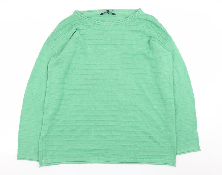Crew Clothing Women Green Cotton Acrylic Boat Neck Jumper Size 18