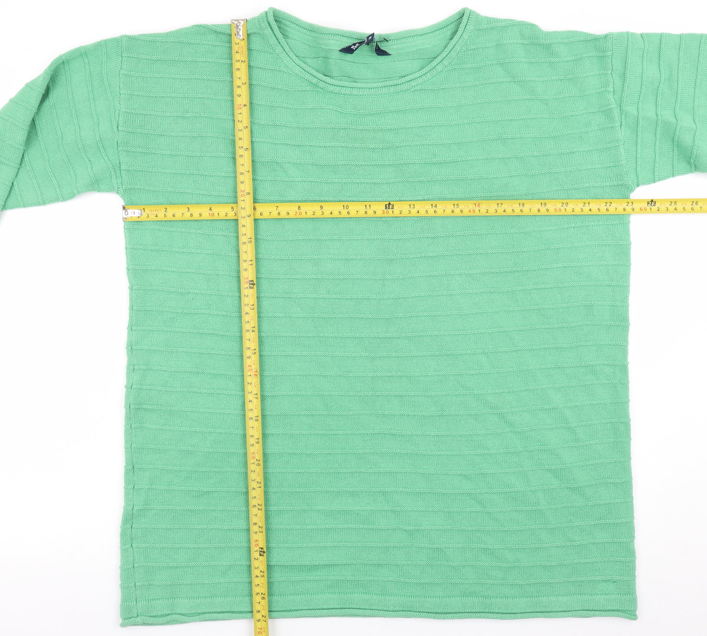 Crew Clothing Women Green Cotton Acrylic Boat Neck Jumper Size 18