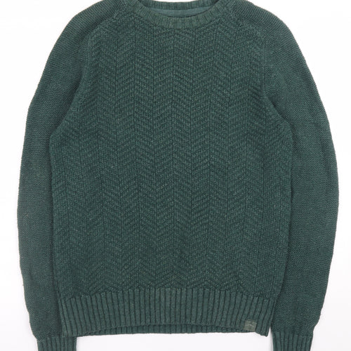 FatFace Mens Green Cotton Wool Cable Knit Crew Neck Jumper M