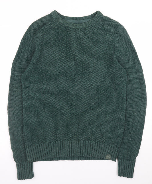 FatFace Mens Green Cotton Wool Cable Knit Crew Neck Jumper M