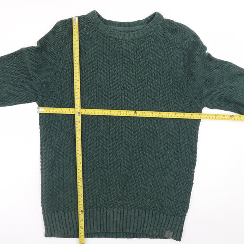 FatFace Mens Green Cotton Wool Cable Knit Crew Neck Jumper M