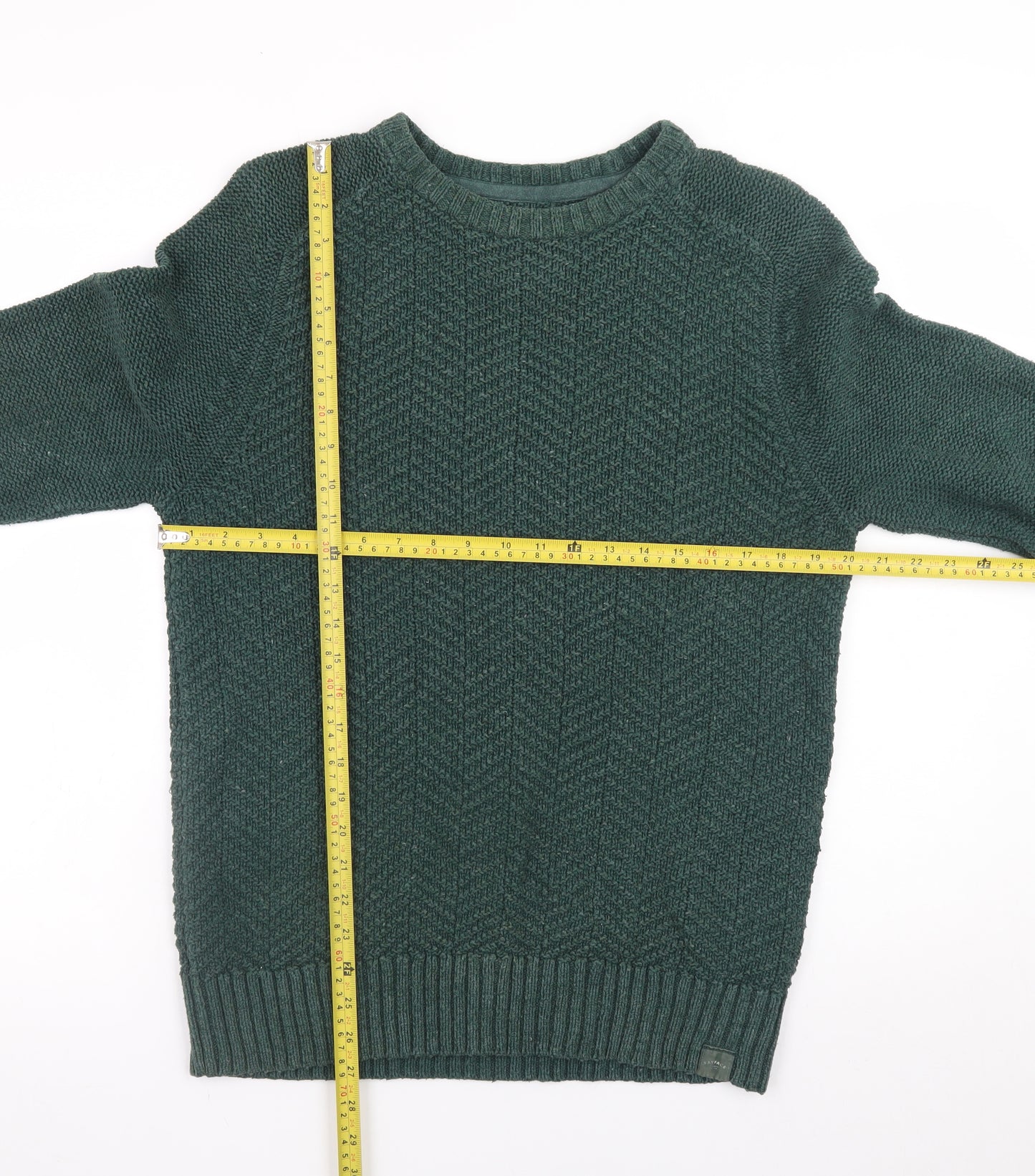FatFace Mens Green Cotton Wool Cable Knit Crew Neck Jumper M