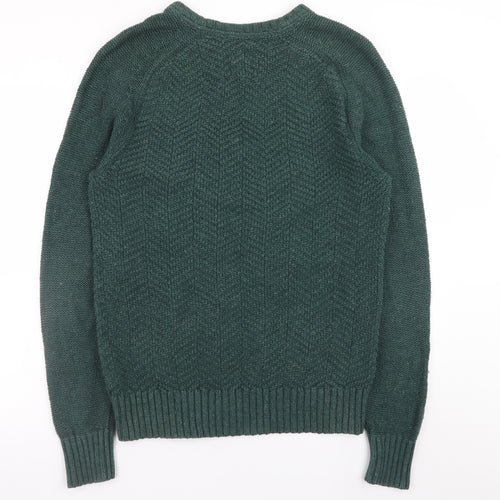 FatFace Mens Green Cotton Wool Cable Knit Crew Neck Jumper M