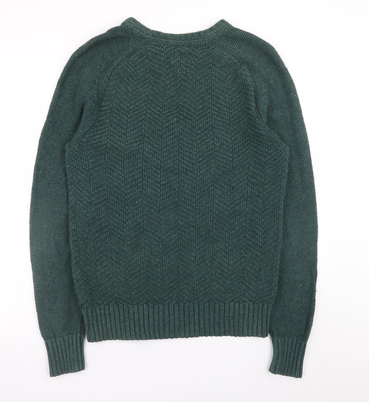 FatFace Mens Green Cotton Wool Cable Knit Crew Neck Jumper M