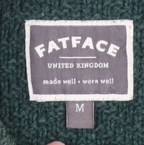 FatFace Mens Green Cotton Wool Cable Knit Crew Neck Jumper M