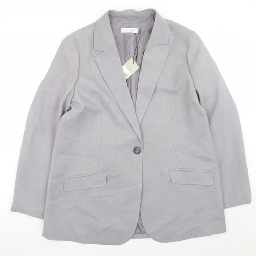 Primark Women's Grey Blazer Size 12 Regular Fit Single-Breasted Jacket