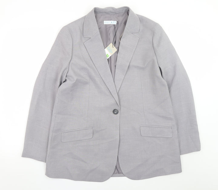 Primark Women's Grey Blazer Size 12 Regular Fit Single-Breasted Jacket