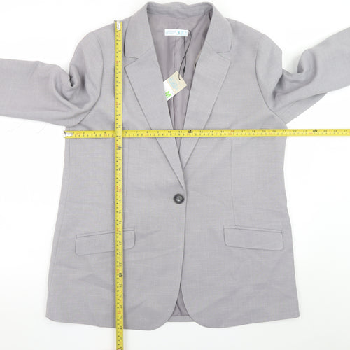 Primark Women's Grey Blazer Size 12 Regular Fit Single-Breasted Jacket