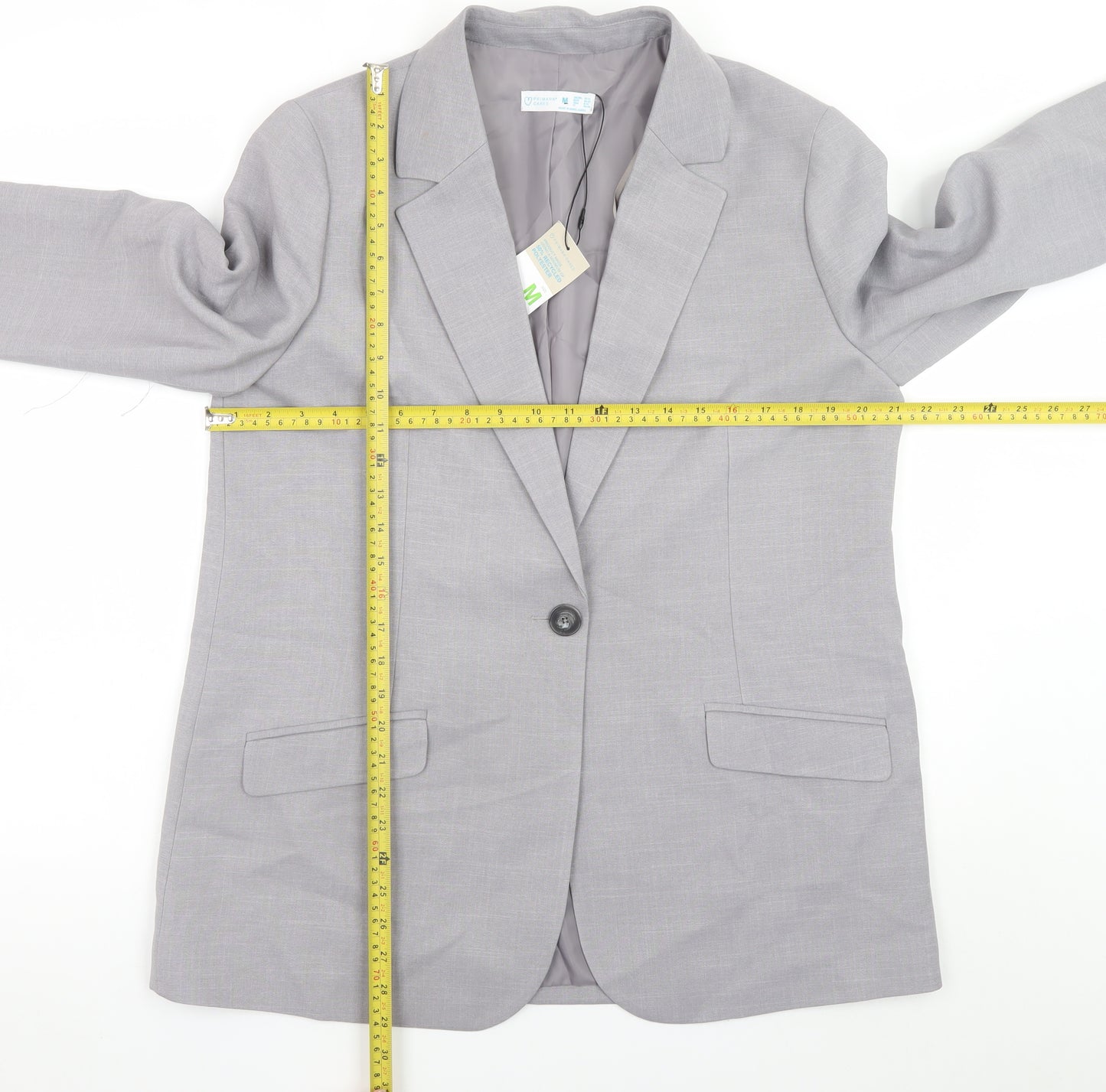 Primark Women's Grey Blazer Size 12 Regular Fit Single-Breasted Jacket