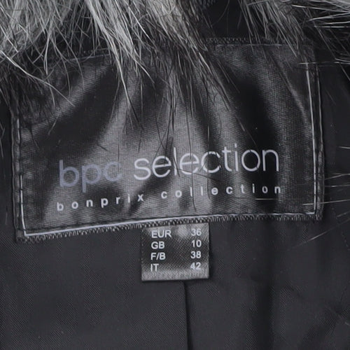 bpc selection Women Black Faux Fur Collar Long Overcoat Size 10