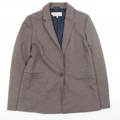 Hobbs Women’s Brown Check Blazer UK 8 Classic Lined Mid-Length Jacket