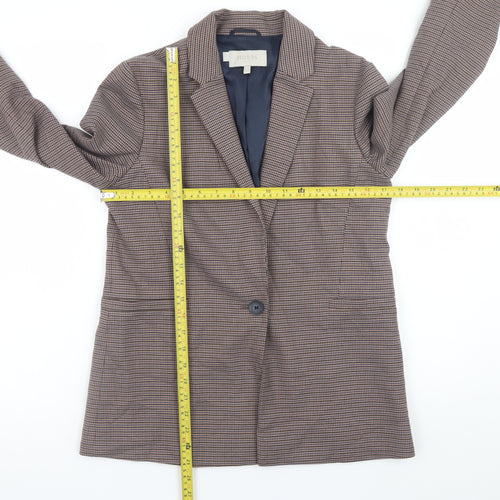 Hobbs Women’s Brown Check Blazer UK 8 Classic Lined Mid-Length Jacket