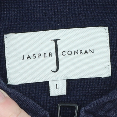 Jasper Conran Men's Blue Cotton Hooded Zip Jacket L