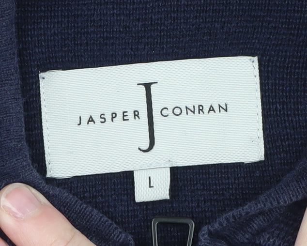 Jasper Conran Men's Blue Cotton Hooded Zip Jacket L