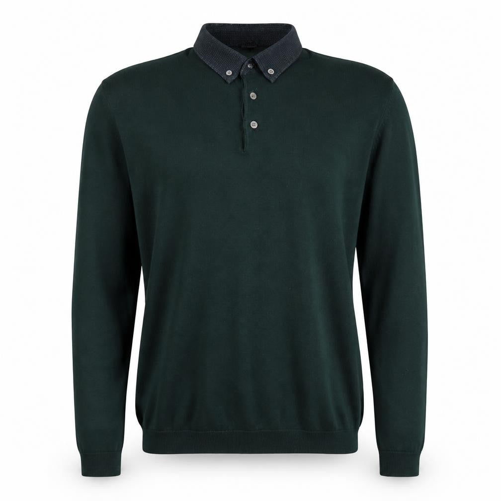 Front view of Next men’s green long sleeve polo shirt medium cotton blend