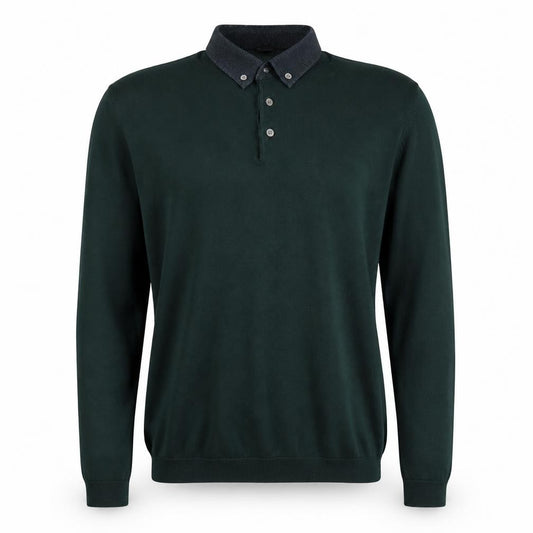 Front view of Next men’s green long sleeve polo shirt medium cotton blend