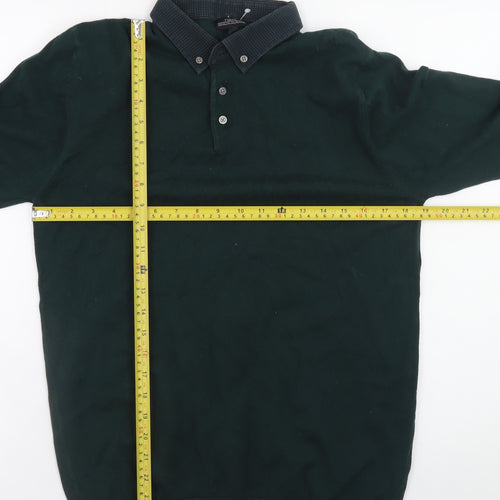 Next Mens Green Long Sleeve Polo Shirt Medium Cotton Blend
