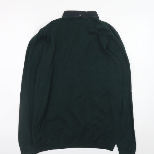 Next Mens Green Long Sleeve Polo Shirt Medium Cotton Blend