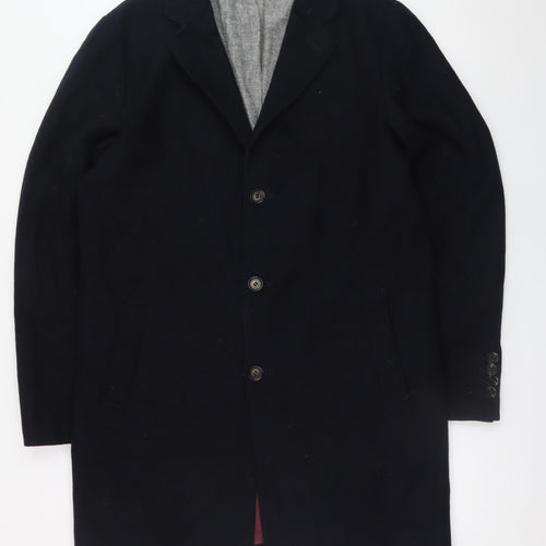 HYMN Men’s Black Wool Blend Mid-Length Overcoat L
