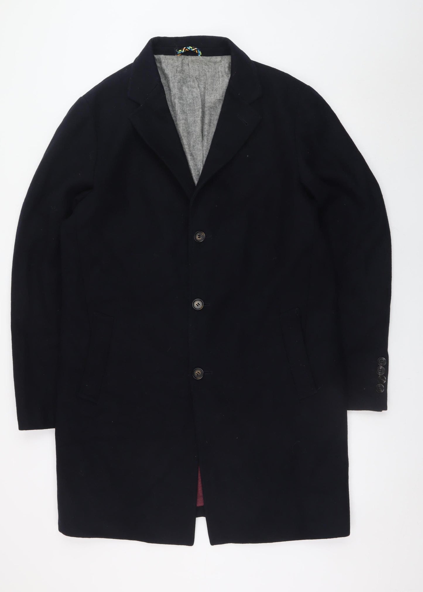 HYMN Men’s Black Wool Blend Mid-Length Overcoat L