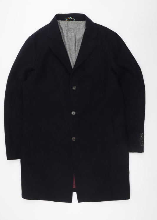 HYMN Men’s Black Wool Blend Mid-Length Overcoat L