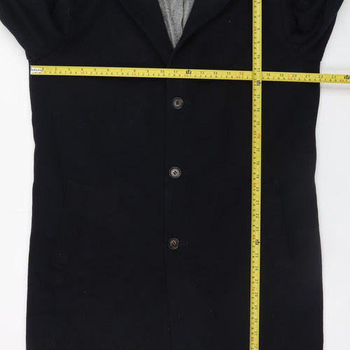HYMN Men’s Black Wool Blend Mid-Length Overcoat L