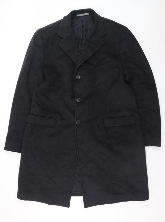 Harrods of London Men's Black Wool Overcoat 44R Classic Formal Long