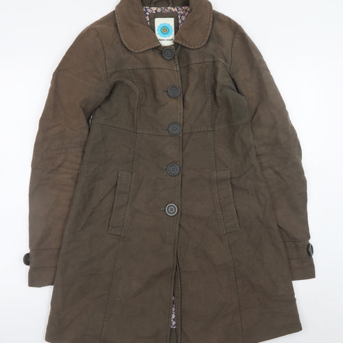White Stuff Women's Brown Cotton Trench Coat Size 8 Long Sleeve