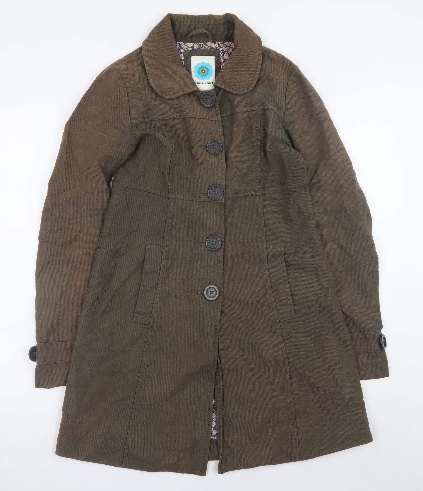 White Stuff Women's Brown Cotton Trench Coat Size 8 Long Sleeve