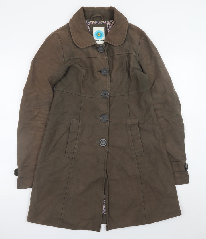 White Stuff Women's Brown Cotton Trench Coat Size 8 Long Sleeve