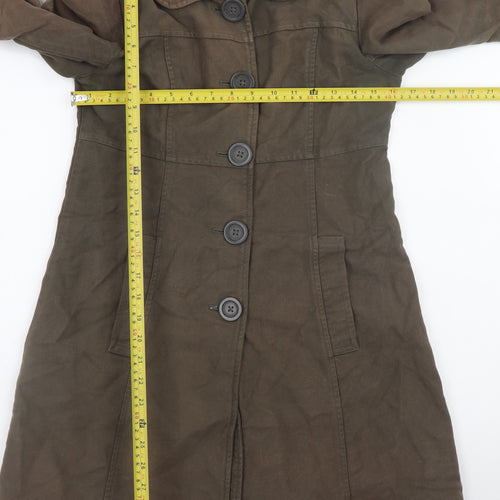 White Stuff Women's Brown Cotton Trench Coat Size 8 Long Sleeve