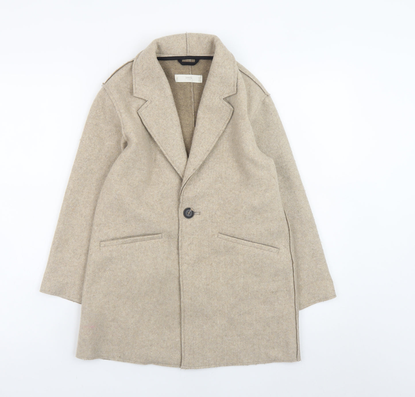 Mango Girls Beige Mid-Length Wool-Look Coat 8-9 Years Single-Breasted