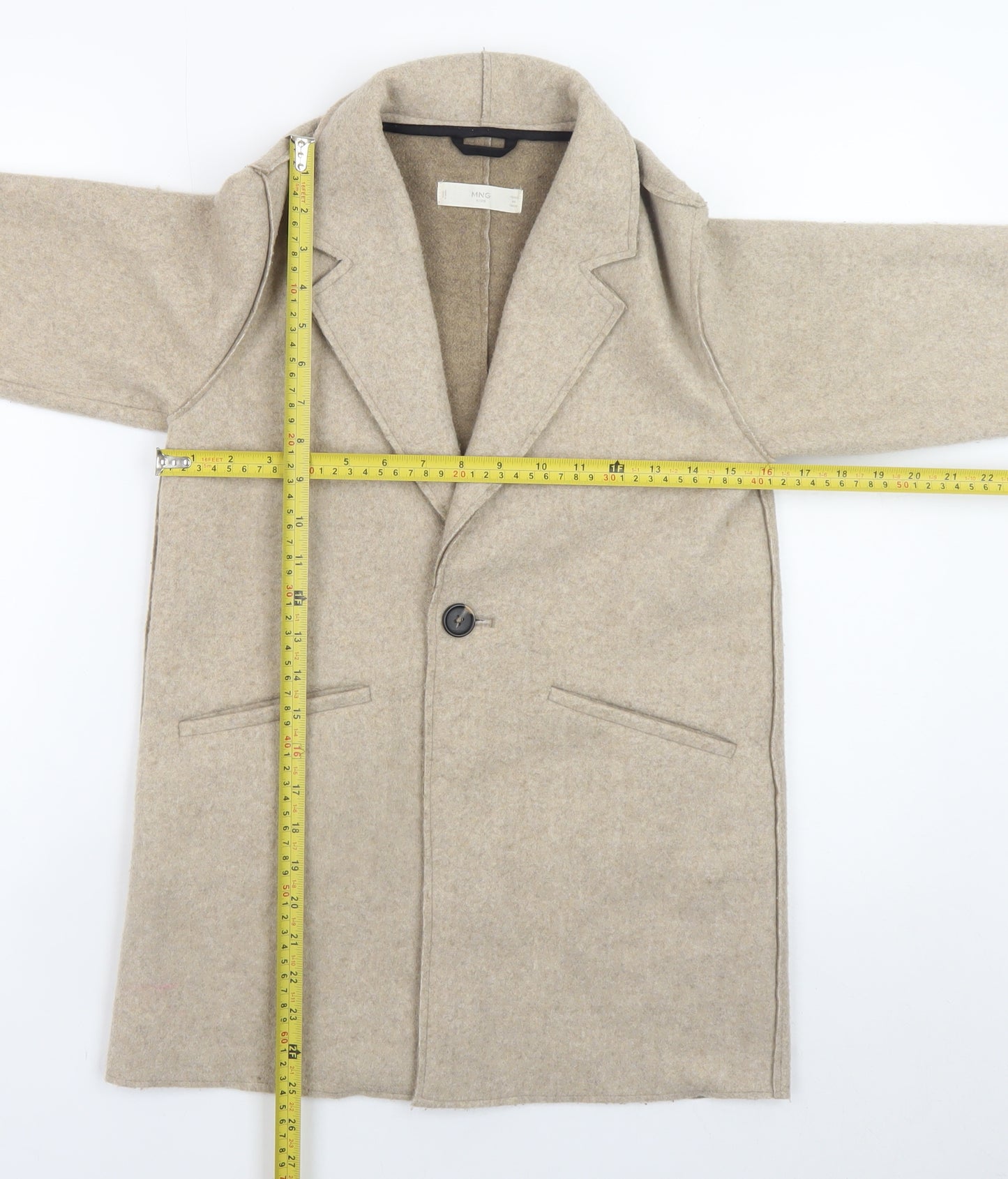 Mango Girls Beige Mid-Length Wool-Look Coat 8-9 Years Single-Breasted