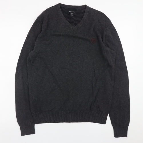 Baumler Men’s Grey Cotton V-Neck Jumper Size M Classic Knit